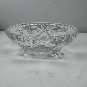 Vtg Footed Cut Glass Candy Dish Crystal Style Trinket Bowl Vanity‎ Decor